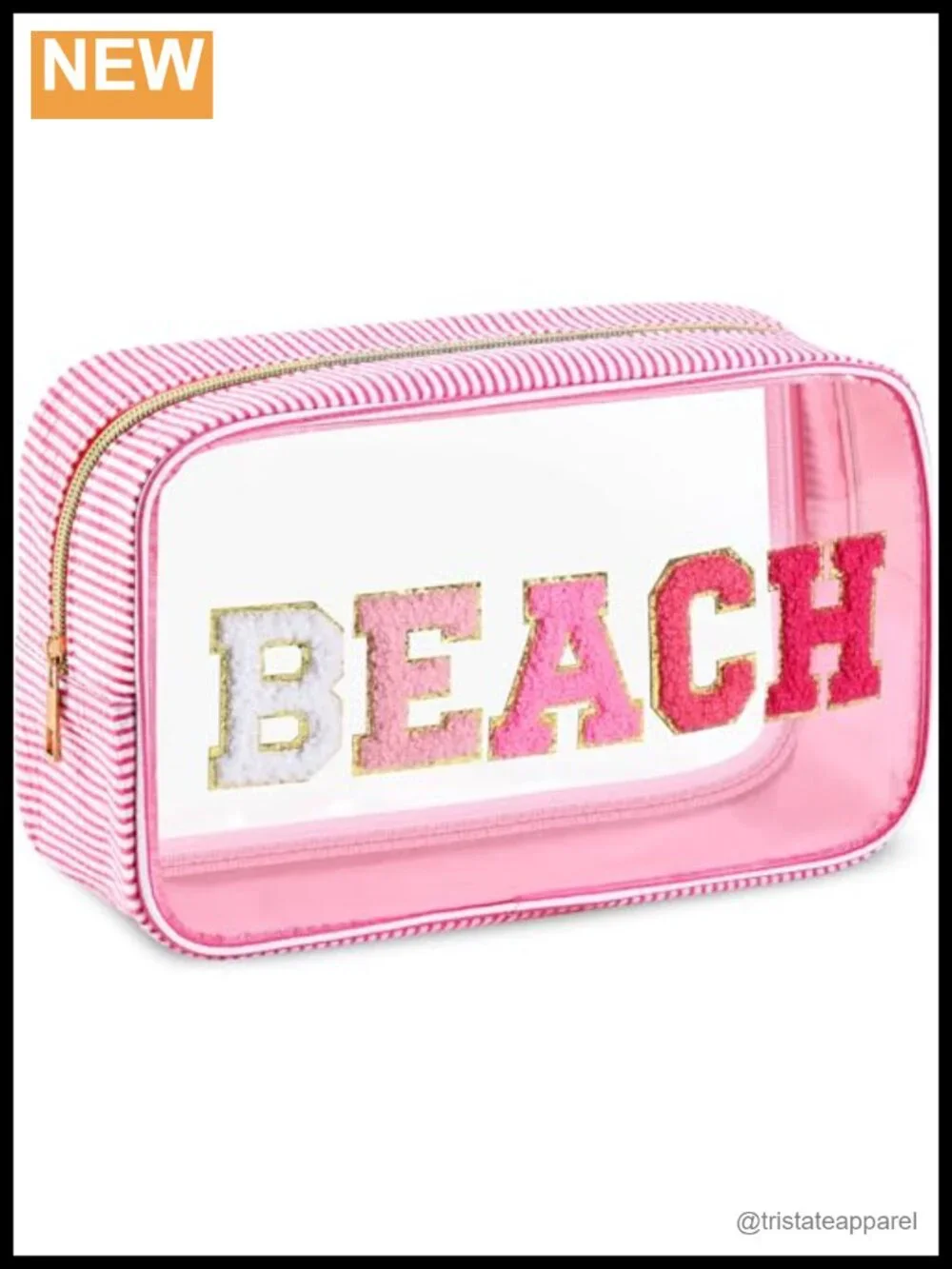 Seersucker Striped Clear Makeup Bag Large Travel Toiletry Organizer with